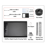 Tablette graphique Kstar 1060 V3 connectée par USB - Style minimaliste noir, Plug & Play, 16384 niveaux de pression, résolution du stylet 5080 LPI, 266