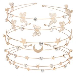 Metal Star Moon Crystal <b>Headband</b> Female Butterfly <b>Headband</b> Children Double Layer Hair Band - Product Image 1
