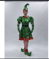 Costume d'elfe de danse de salon unisexe pour adulte fait main - Kit complet réfléchissant en Spandex/Coton pour performance avec robe, chapeau, gants, chaussures et chaussettes
