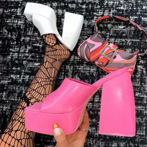 PDEP искусственная кожа 2022 летние желеобразные конфетные цвета на платформе на массивном каблуке Женские квадратные розовые туфли на квадратном каблуке для женщин