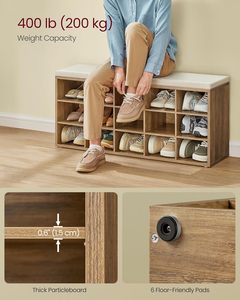 <span class=keywords><strong>Banc</strong></span> <span class=keywords><strong>de</strong></span> <span class=keywords><strong>rangement</strong></span> à chaussures moderne <span class=keywords><strong>VASAGLE</strong></span> CUSTOS Collection avec siège rembourré et 15 compartiments - Product Image 4