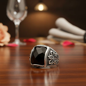 Bague pour homme en argent sterling 925K avec tulipe onyx noir pureté 14k pour cadeau d'anniversaire de fiançailles - Product Image 3