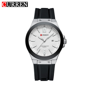 Montre sport à quartz pour homme CURREN 8467, en alliage, de luxe, étanche, argentée et bleue, avec bracelet en silicone souple - Product Image 1