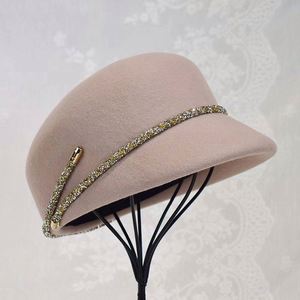 Outdoor Casual Lady Fashion Baseball <b>Hat</b> Decoration Women Equestrian Cap 100% Wool Felt <b>Hat</b> - Product Image 3