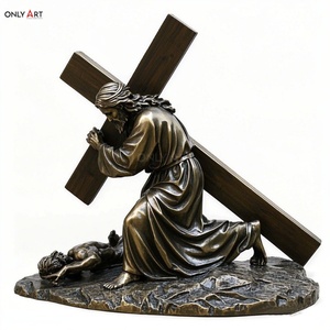 Religión Católica Cristiana Estatua de bronce Novena estación Tamaño real Jesús cae Tercera vez Famoso Jesús 14 Estación Escultura de latón - Product Image 6