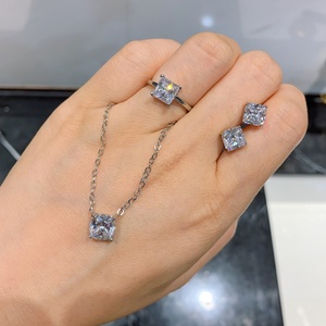 Minimalist Princess Cut White Zircon High Carbon Diamond <b>Necklace</b> Earrings Rings Set Eco-friendly Copper Zirconium Jewelry Set - Product Image 3