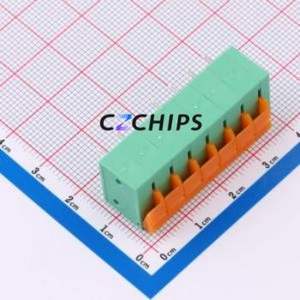 MX142R-5.08-07P-GN01-Cu-A Spring Terminal Block Bent Lead Through Hole,P=5.08mm Connector 1x7P 5.08mm Green Right Angle Insert - Product Image 2