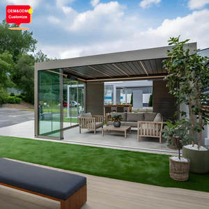 Système de toit à lames orientables motorisé facile à installer, abri imperméable, pièces de pergola en aluminium avec LED en option, porte en verre - Product Image 1