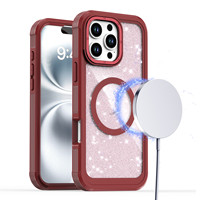Housse magnétique antichoc pour téléphone portable 3 en 1 Defend Case pour iPhones 15 pro max/14 pro Glitter Phone Case with Back Clip