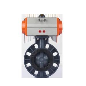 Vanne papillon en PVC Qimaike résistante à la corrosion et à la rouille DN50-D300, pneumatique, à joint souple D671X-10S pour fluides huileux - Product Image 1