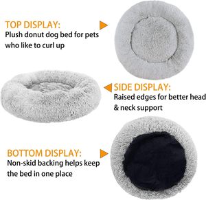 Manufacturer Wholesale Custom 2024 Hot Luxury Faux Fur Plush Fluffy Solid Fiber Large Donut Dog <b>Bed</b> Round Washable Sustainable - Product Image 2