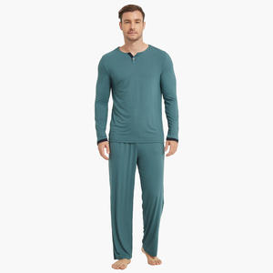Vêtements de nuit confortables de luxe pour hommes, vêtements de détente, combinaison douce unie, pyjama confortable en coton et bambou - Product Image 2