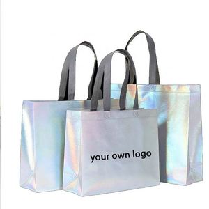Bolsa de Compras de Tela No Tejida, Plateada, Metálica, con Brillo Holográfico Iridiscente, para Regalos, Sublimación, 2026 - Product Image 1