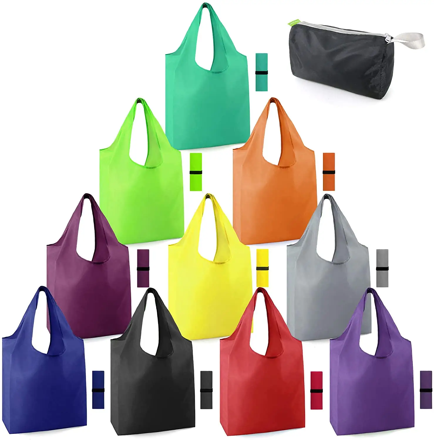 Low MOQ Custom Reusable Grocery Bags Foldable Machine Washable Tote Shopping Bags Bulk Extra Large Tote Bag Folded Into A Pouch