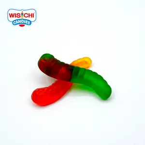 Il campione libero forma di verme gommoso gummy della caramella olio rivestito all'ingrosso colori assortiti commercio all'ingrosso di gummies