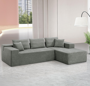 Canapé modulaire rustique <span class=keywords><strong>en</strong></span> forme de L pour coin détente familial, <span class=keywords><strong>en</strong></span> tissu côtelé vert foncé, avec coussins multi-amovibles et structure compressée sans armature - Product Image 2