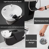 Fauteuil de lavage moderne et durable pour salon de coiffure et institut de beauté, mobilier de salon en cuir synthétique avec cuvette en céramique