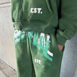 Ensemble de sweats à capuche unisexe personnalisés de haute qualité, 500 g/m², épais, délavés à l'acide, avec strass, fermeture éclair, style vintage, effet vieilli et broderie de patchs - Product Image 3