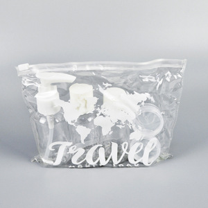 Bolsa de cosméticos portátil para viaje con diseño de mapa del mundo, estuche de almacenamiento de plástico de capacidad media para artículos de tocador y productos de belleza - Product Image 1