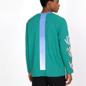 T-shirt personnalisé pour <span class=keywords><strong>homme</strong></span>, coupe oversize, imprimé graffiti graphique, 100% coton, épaules tombantes, manches longues, longueur courte, tricot gaufré <span class=keywords><strong>thermique</strong></span> - Product Image 2