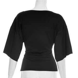 Viviblook Y26TP058 Women Summer T-<b>Shirt</b> New Solid Color V-Neck Trumpet Short Sleeved Slim Fit T-<b>Shirt</b> Top for Ladies - Product Image 3