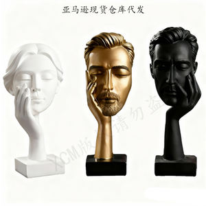 Statue Sculpture Artisanale en Résine - Décoration à Tenir en Main (Blanc/Or/Noir) Ornements Modernes pour l'Intérieur de la Maison - Product Image 2