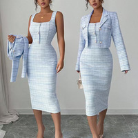 Nouvel ensemble tailleur-robe en tweed tissé délicat et élégant pour femme, style européen et américain, collection automne 2026, idéal pour les soirées et les rendez-vous.