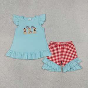 GSSO3356 rts Little Active Girl ชุดพิมพ์ลายธงวันที่ 4 กรกฎาคมสำหรับเด็กขายส่งชุดแขนสั้นเด็กผู้หญิง - Product Image 1