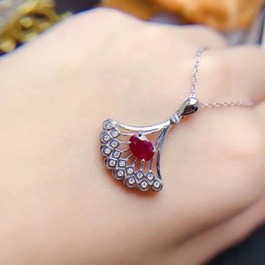 ファッションナチュラルルビーI Love You 100言語女性用スターリングシルバーロジウムメッキGIA認定ギフトネックレス - Product Image 5