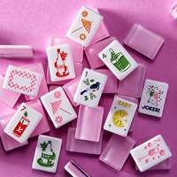 Set Ubin Mahjong Akrilik Transparan Pink Dreamy Jelly untuk Pecinta Permainan Mahjong, Hadiah Ulang Tahun dan Liburan