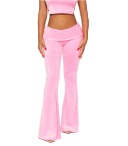 Pink High Waist <b>Flared</b> <b>Leggings</b> Full Length Solid Color Elastic Waist Yoga Pants Spandex Polyester Four-Way Stretch - Product Image 1