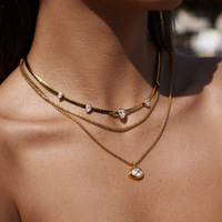 Set Kalung Berlapis Trendy yang Dapat Ditumpuk, Baja Anti Karat Berlapis Emas dengan Zirkonia Kubik Bentuk Pir, Kalung Multi Lapis untuk Wanita Grosir