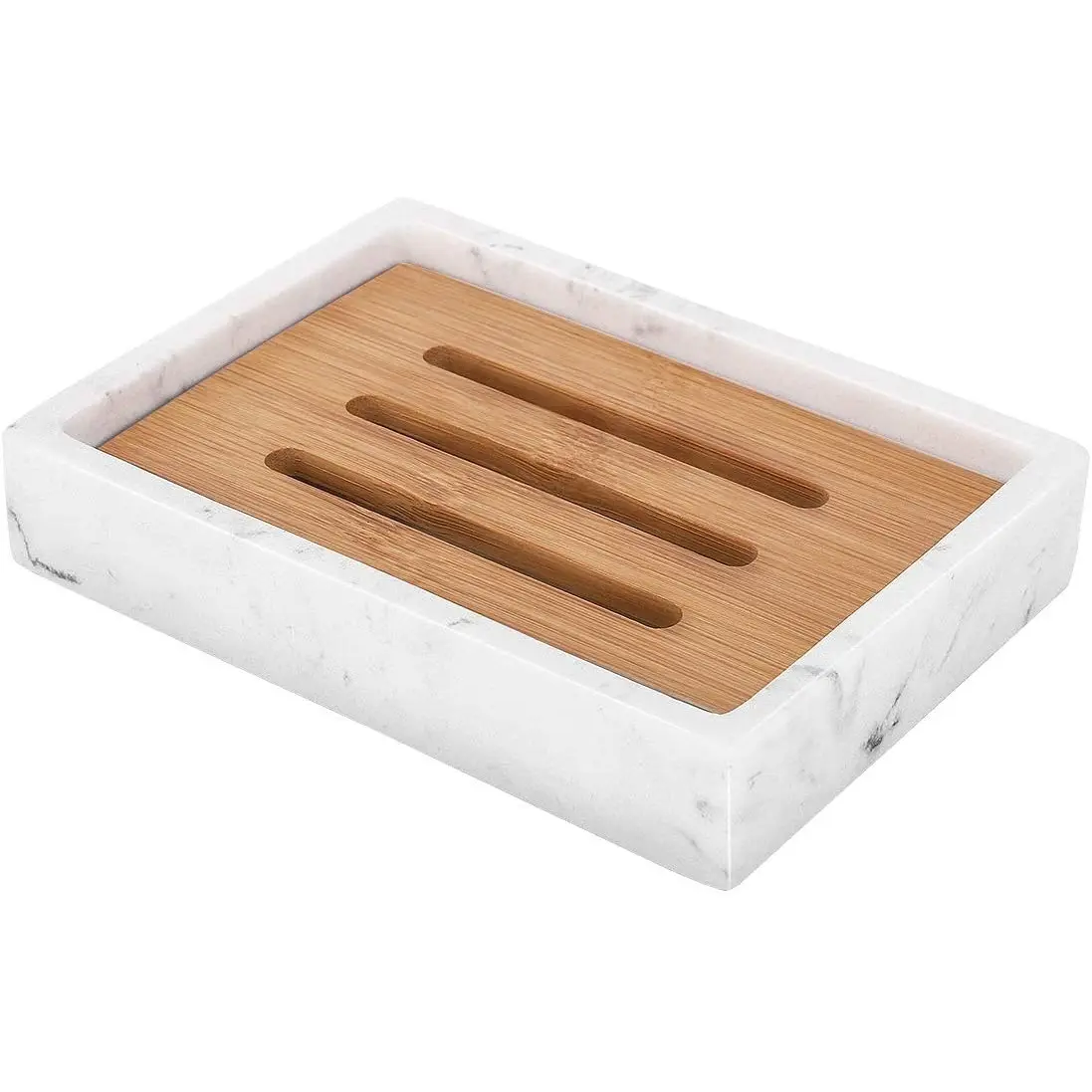 Luxspire-jabonera de resina, caja de soporte de barra de bambú para ducha, fregadero de cocina, plato de jabón de doble capa de drenaje