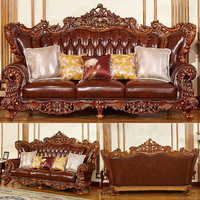Canapés Royaux Haut de Gamme Européens, Élégants et Luxueux, Traditionnels, en Bois Massif Sculpté, Style Villa Française, en Cuir Doré, Modulaires et Sectionnels