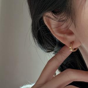 Boucles d'oreilles en argent pur S925, œil de chat, design circulaire simple, élégant, tempérament artistique, simple, niche, créoles fines, bijoux - Product Image 2