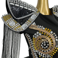 Combinaisons de scène sexy avec rivets en strass pour femmes, tenue de club, de maison de spectacle, de DJ, de chanteuse, de festival, costume de danseuse gogo