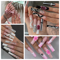 Faux ongles faits main à presser, longs et carrés, emballage tube, acrylique, couvrance totale, vente en gros