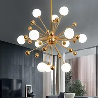 Style nordique grand lustre en verre boule d'étincelle LED Simple suspension moderne pour chambre salon hôtel ou salle à manger