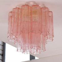 Plafonnier en verre tubulaire côtelé rose de style médiéval français, soufflé à la main et électroplaqué, pour chambre, salle à manger, villa, décoration intérieure