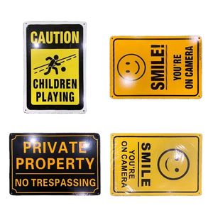 Panneau d'avertissement en métal « Propriété privée, interdiction d'entrée », vidéo 24h/24, « Souriez, vous êtes enregistré », avertissement de sécurité - Product Image 1