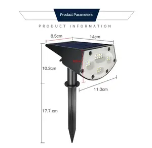 太阳能聚光灯Ip65，室外花园装饰灯，室外装饰，带自动开/关和3种照明模式，防水