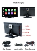 Écran CarPlay sans fil de 9 pouces, Android Auto pour voiture avec caméra de tableau de bord avant et arrière 4K+1080P, Airplay Miracast