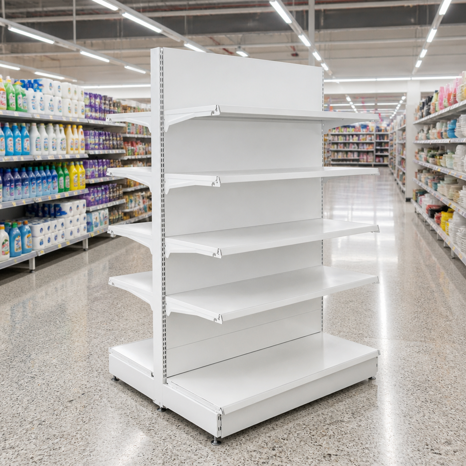 Modular White Metal Center Island Gondola Shelf Plain Backboard Retail ...