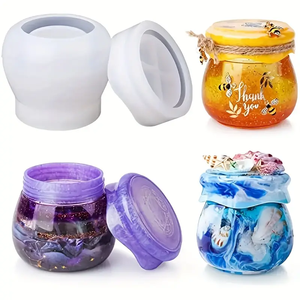 Set of Resin Silicone Molds for Crafts Includes Epoxy Resin Jars Pudding Jars with Lids Silicone Storage Bottles with Patterns