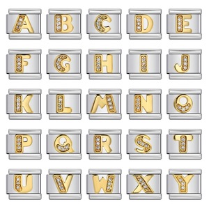 Accessoires DIY : Bracelets de mode en acier inoxydable avec breloques italiennes modulaires élastiques faites à la main, lettres initiales CZ, vente en gros - Product Image 1