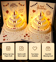 Carte de vœux 3D pop-up en forme de gâteau d'anniversaire avec lumière LED et musique, carte d'anniversaire parlante enregistrable avec voix, cadeau de vœux