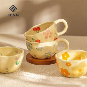 FENN personalizado mano pellizcado Irregular flor leche té taza Ins estilo coreano avena desayuno taza Drinkware cocina tazas de cerámica - Product Image 5