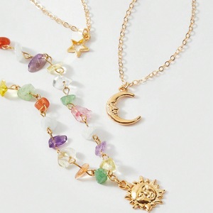 Rétro lune, <span class=keywords><strong>soleil</strong></span>, étoile pendentif collier femmes multicouche couleur or métal couleur <span class=keywords><strong>pierre</strong></span> tissage filles bijoux <span class=keywords><strong>de</strong></span> mode - Product Image 5