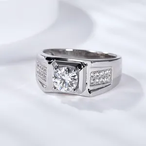 2024 New Style 925 Sterling Silver Jewelry Men Moissanite Ring 1ct Center Multiple Sizes Huge Stocks Moissanite Silver Ring.