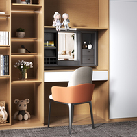 Table de toilette électrique moderne avec miroir éclairé et revêtement en cuir, bureau de maquillage intelligent à élévation automatique pour chambre à coucher